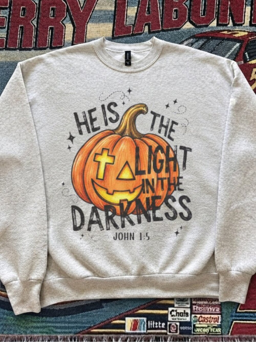 Gildan Christian Halloween Pumpkin Grey Crewneck Ashgrey Sweatshirt